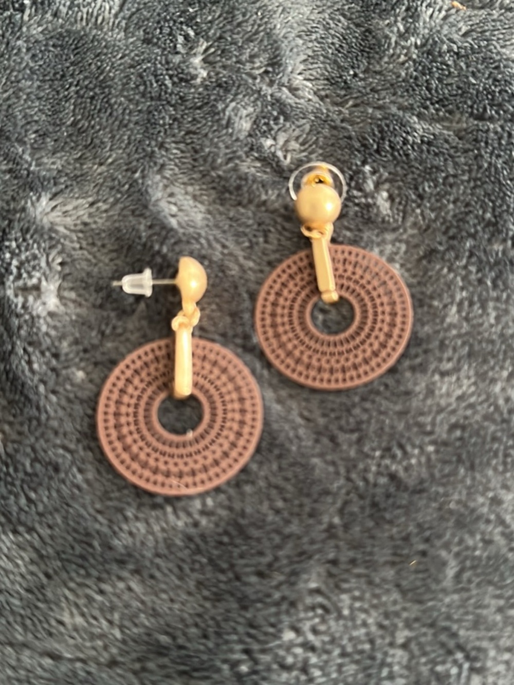 Circular Filigree Drop Earrings in Brown and Gold